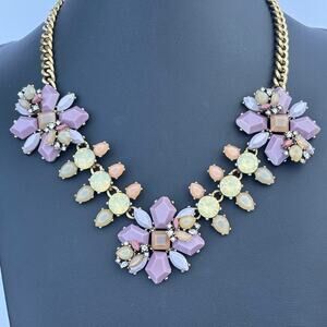 J. CREW Statement!  Lilac, Pale Green, Rhinestone Floral Collar Necklace
